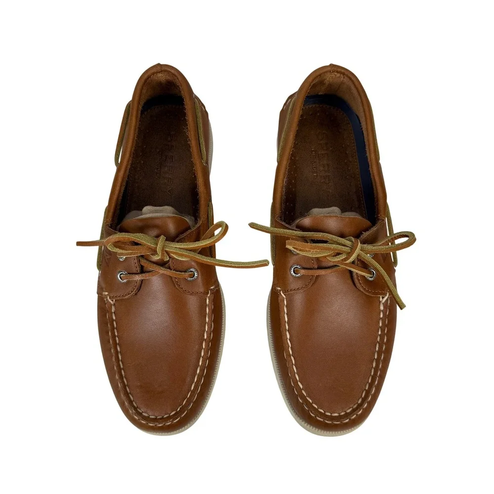 Sperry Authentic Original Boat Shoes Mens 10.5 Wide Tan Leather 2 Eye Slip On